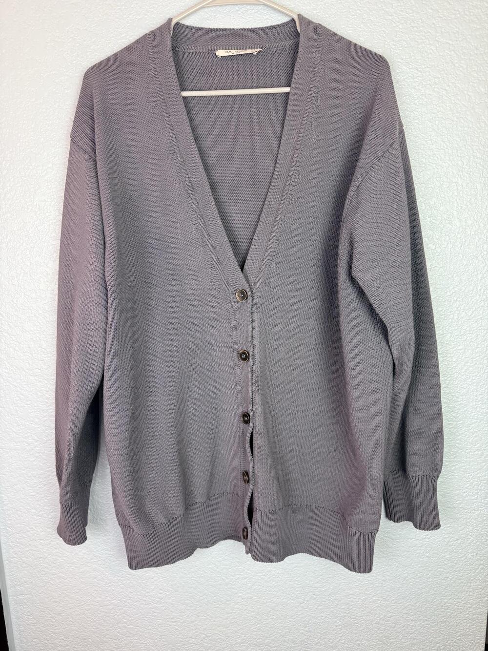 M.M. Lafleur Sweater Womens XL Gray Button V Neck Cardigan Knit Long Sleeve